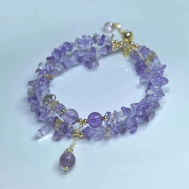 Double row ametrine bracelet with natural crystal gravel stones in D178 colour for women