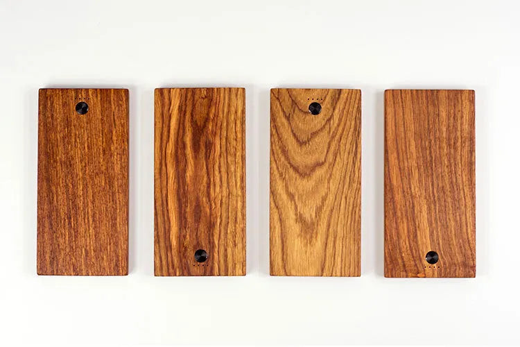 Wooden handicraft power bank with 8000mAh capacity, 156x77x12mm size, black and wood finish