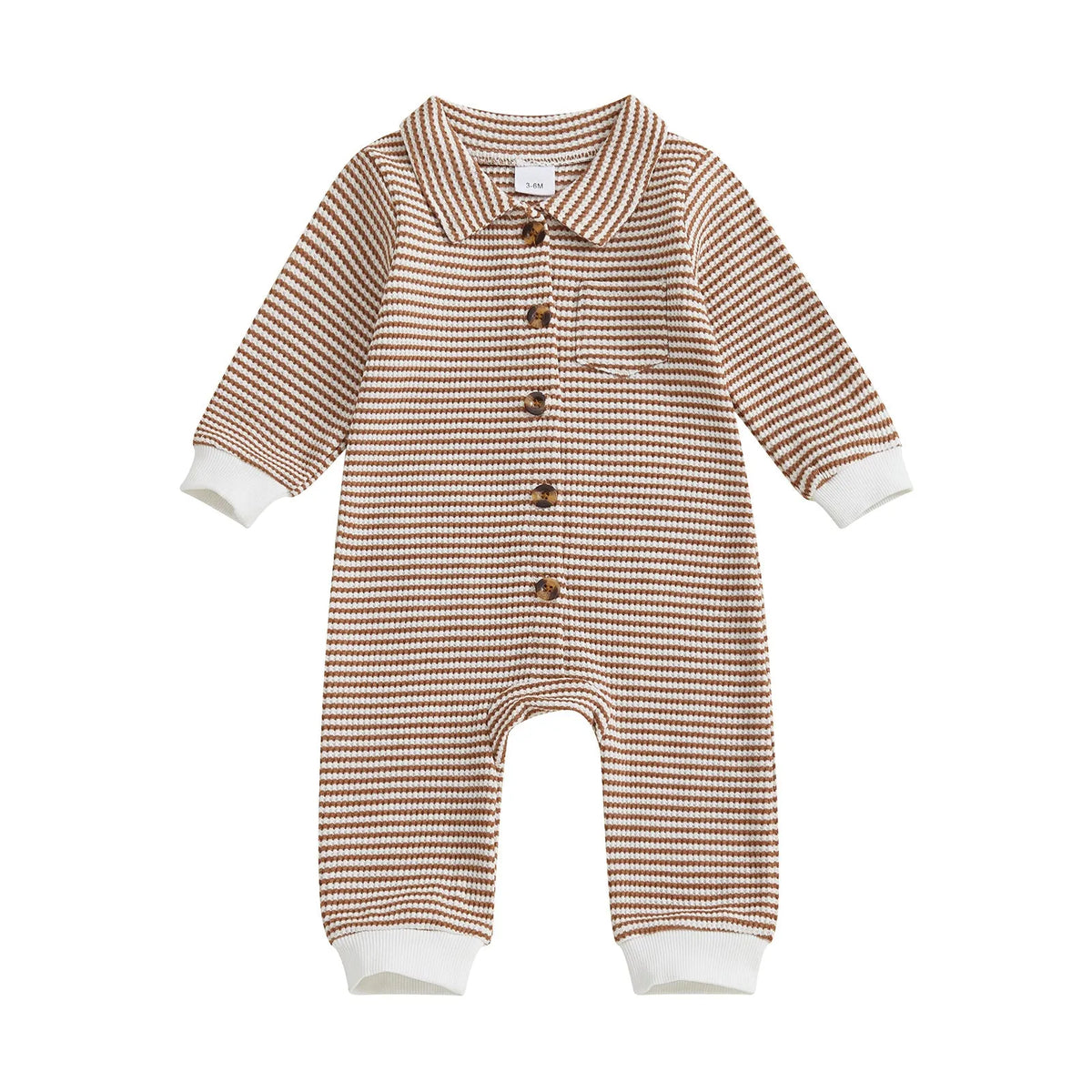 Babies cotton waffle front-open single-breasted long sleeve jumpsuit in light gray