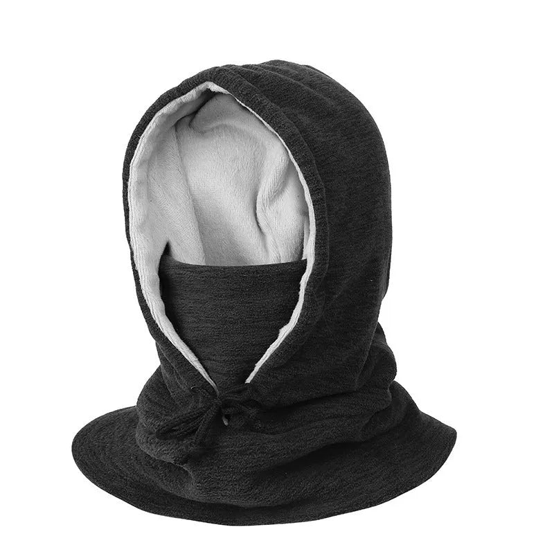 2-in-1 winter cycling hat scarf unisex cotton satin dome cap windproof cold-proof black blue light grey navy wine red