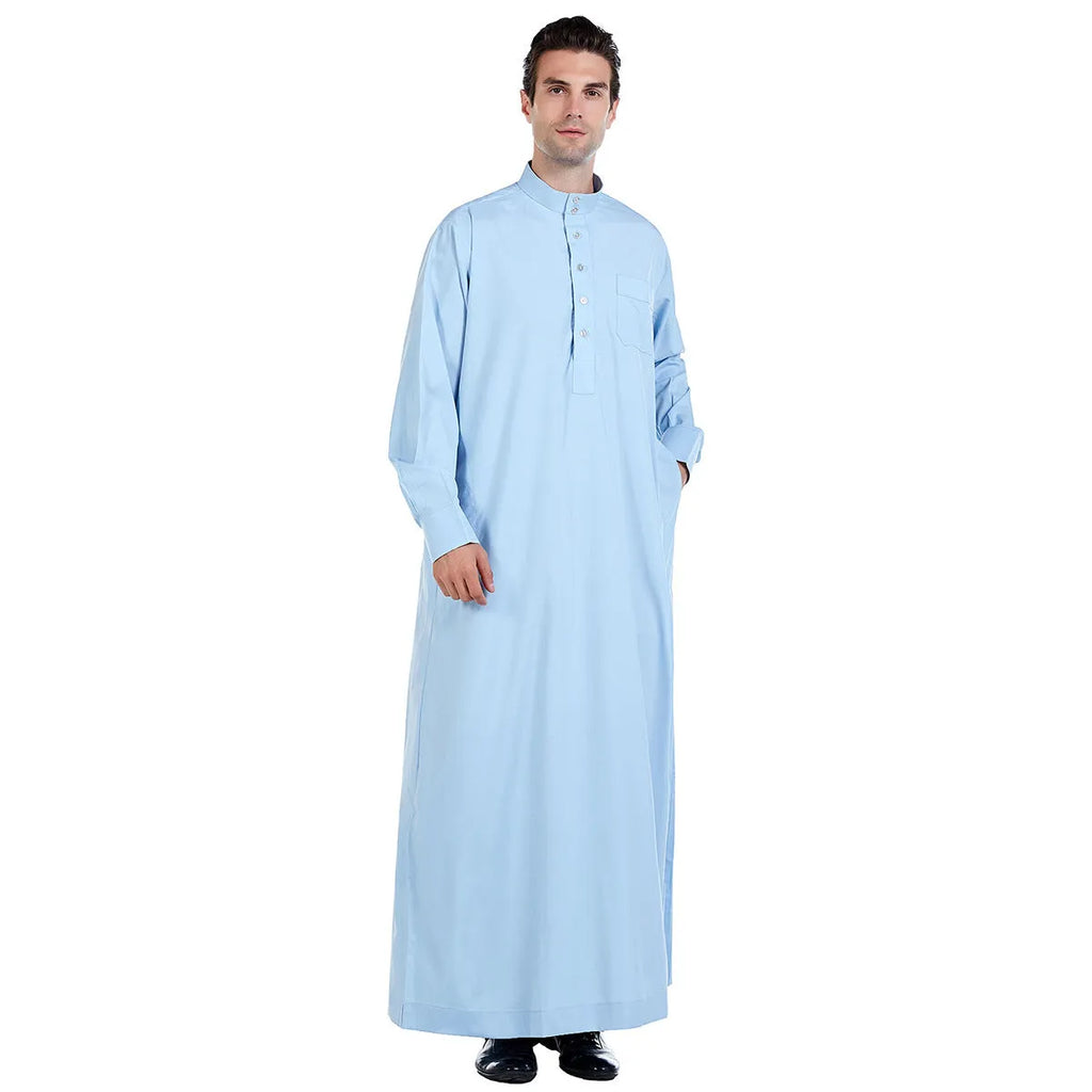 Muslim Arab Middle Eastern men's robe in beige with long sleeves, woven polyester fabric