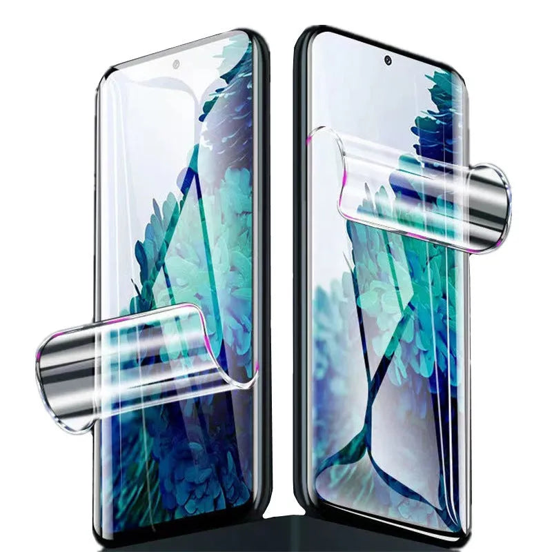 Samsung Galaxy phone with TPU screen protector in HD, frosted, and blue light variants