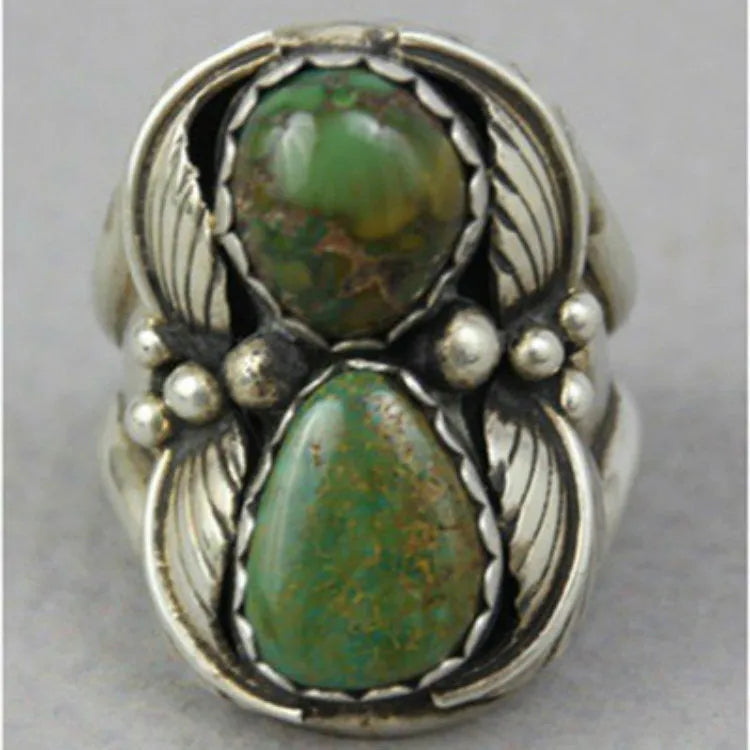 Geometric turquoise inlaid women's fashion ring in alloy with electroplated finish