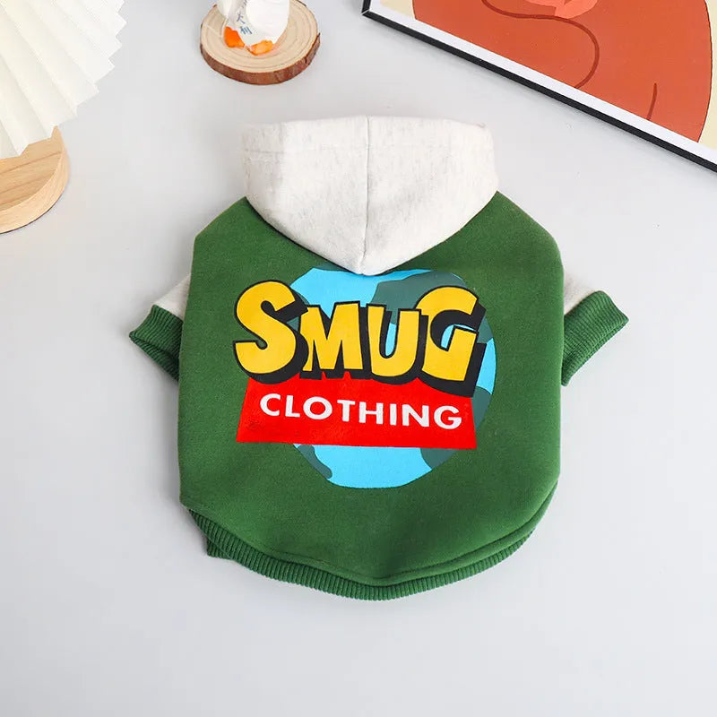 Green cotton dog jumper or coat for larger breeds in sizes L, XL, 2XL, 3XL, and 4XL.