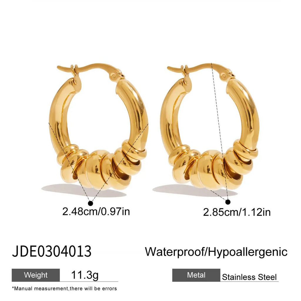 Women's stainless steel geometric ring earrings in electroplated gold finish