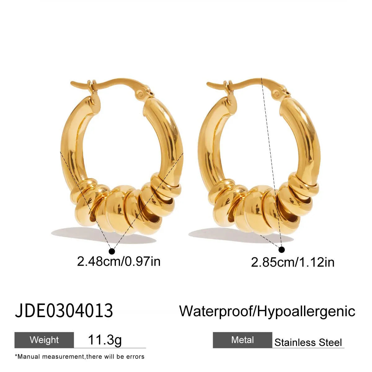 Women's stainless steel geometric ring earrings in electroplated gold finish