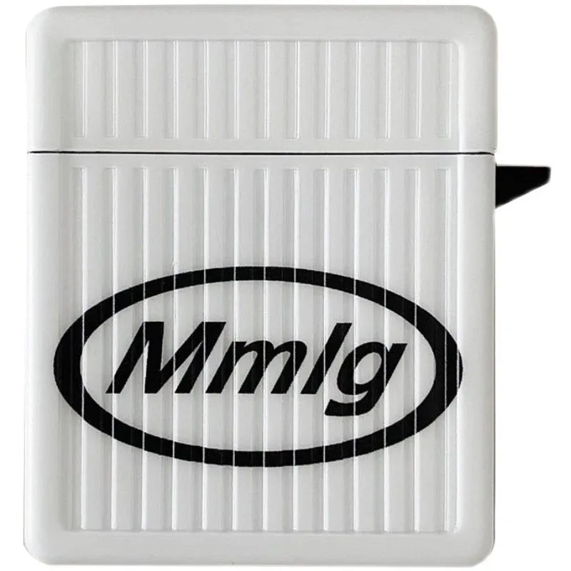 Retro AirPods case in black, white or blue with flip plastic cover and letter design