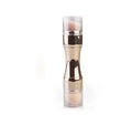 Four-in-one retractable makeup brush with gold handle and four brush heads on a white background