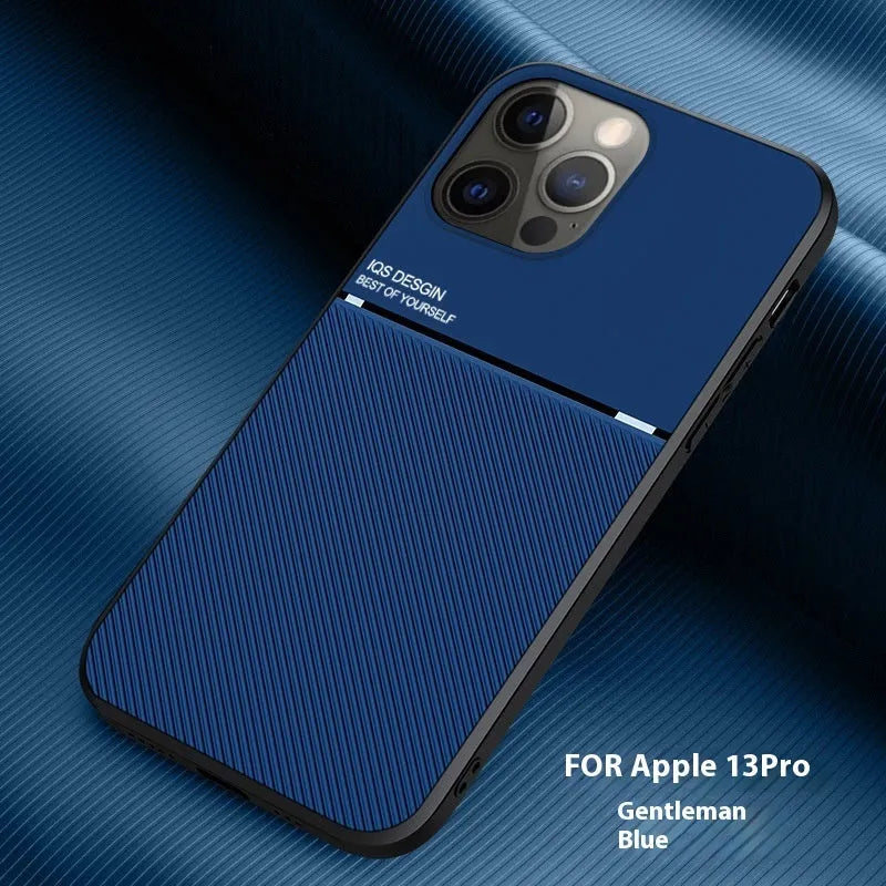 Magnetic silicone phone case for Apple 14 series with textured leather-style finish