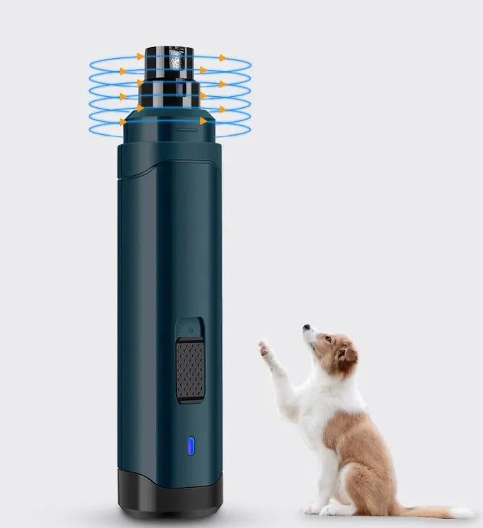 Blue pet electric nail polisher with mute function, two speed settings, and one rough grinding wheel
