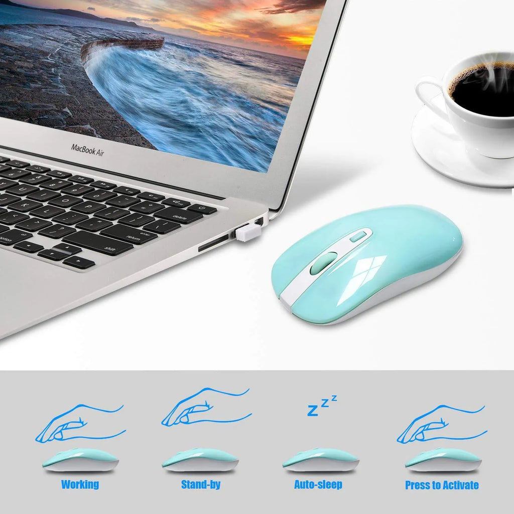 Blue wireless keyboard and mouse set with full-size layout and numeric keypad for desktop computer