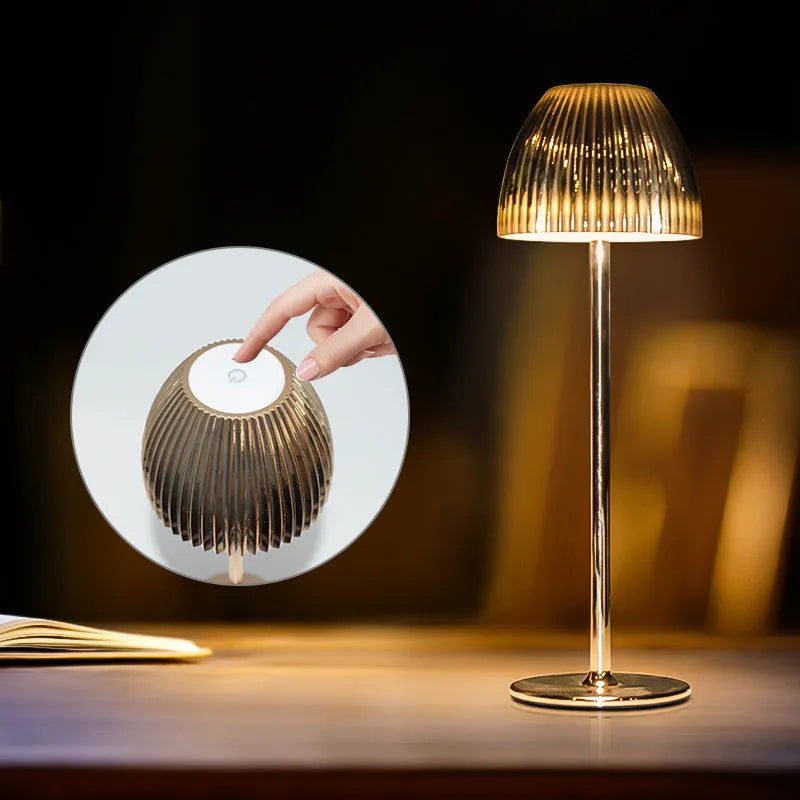 Modern small night lamp with dimming control in black or white thin round base options