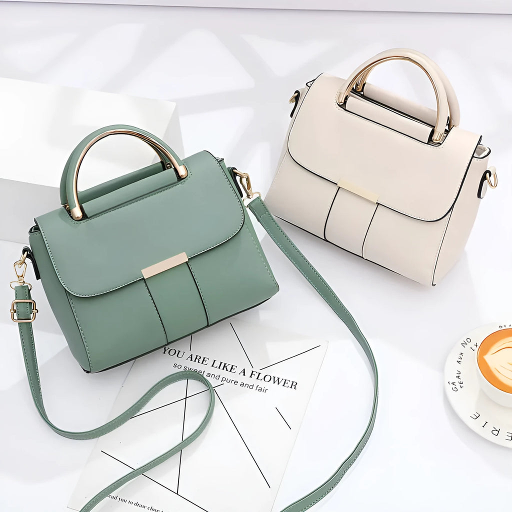 Medium PU women's shoulder messenger bag, horizontal square shape, cover opening, available in six colours including black and khaki