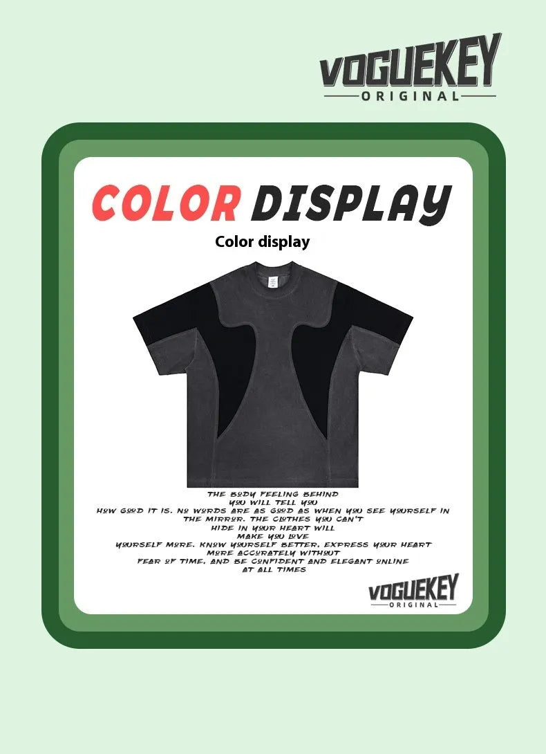 American Patchwork retro distressed men's grey cotton T-shirt with contrast letter print