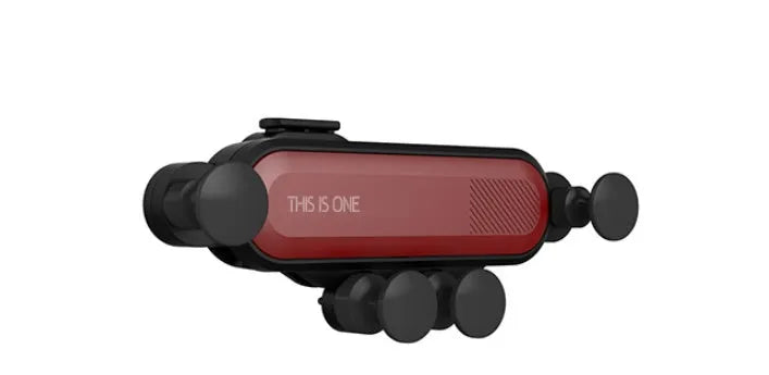 Universal car air vent phone holder with adjustable grip in black colour mounted in vehicle