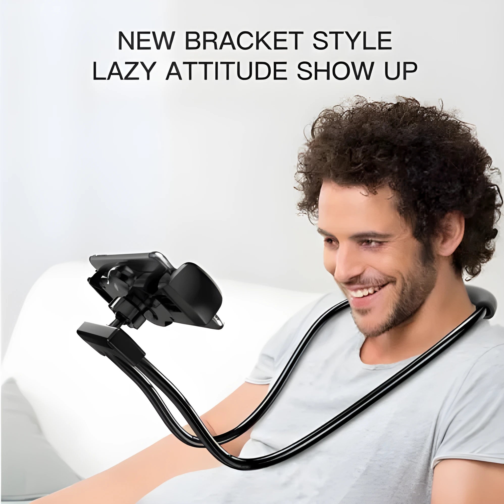 Baseus flexible mobile phone holder showing 360-degree rotation and shockproof bubble support for a 4-10 inch device.