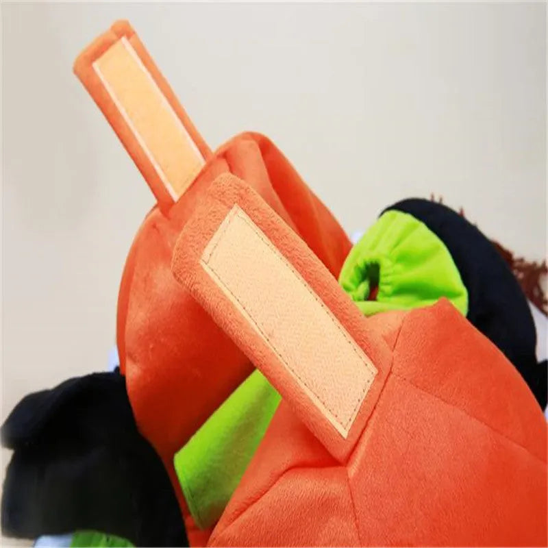 Orange cotton dog Halloween coat with penguin design, adjustable Velcro bust, sizes S to XXL