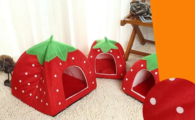 Cotton pet house cube nest with removable washable cover, hand-stitched strip, low railing, available in five sizes.