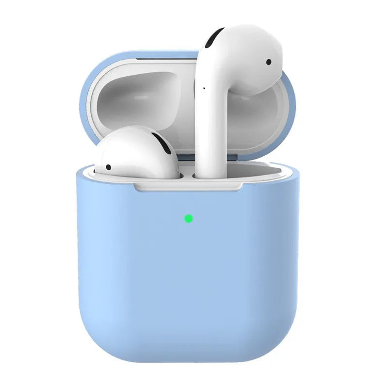 Silicone clamshell protection case for Apple AirPods 2 wireless earphones in multiple colour options.