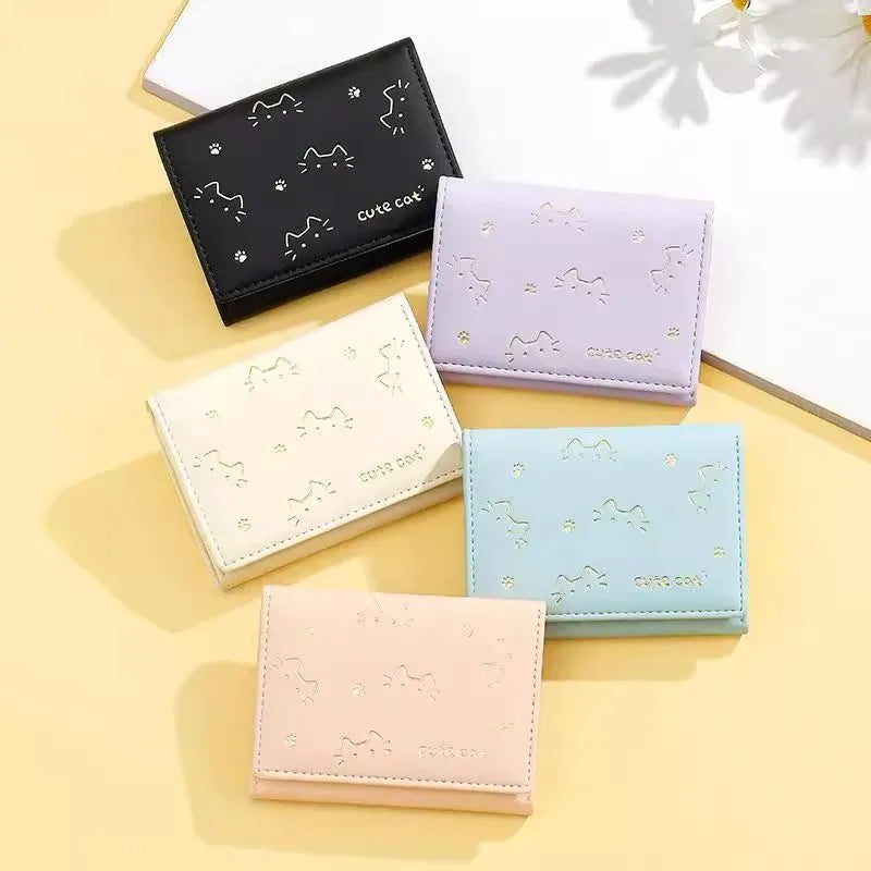 New short folding small wallet for women with cartoon animation print in purple colour