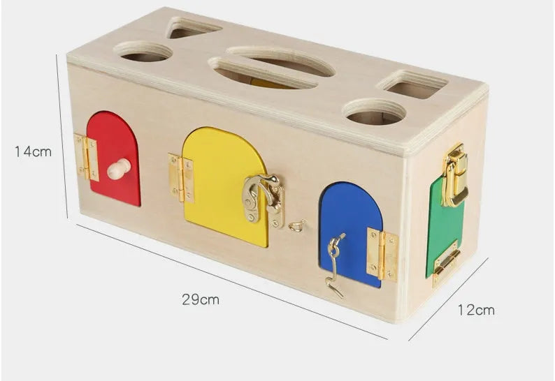 Wooden shape lock box educational toy with 12 pieces for preschool learning