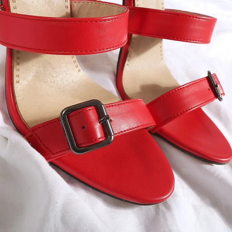British high tube high heel sandals for women with belt buckle, Black colour