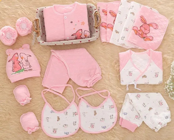 Newborn padded baby clothes multi-piece set in Thickened Radish Rabbit A Pink cotton fabric