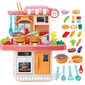 Pink 23-piece kids dishwasher pool play house kitchen set with electronic components and accessories