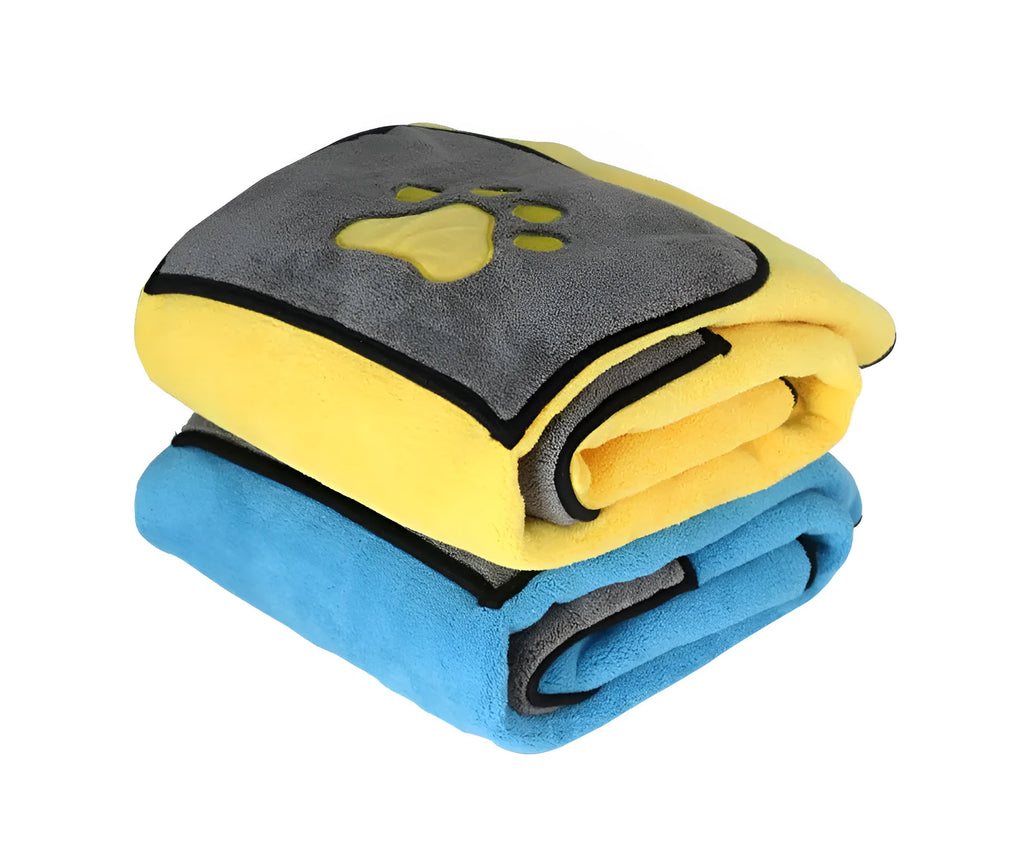Pet bath towel in blue with 800g superfine absorbent fibre on both sides for fast drying