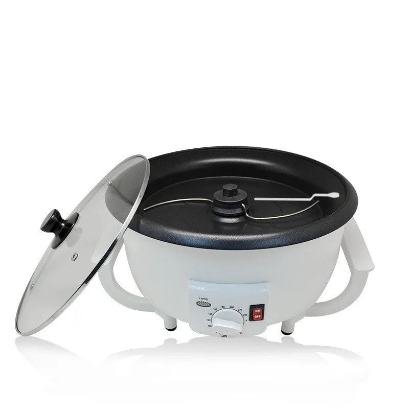 White oblate coffee roasting machine with 750g capacity and 225mm pot bottom diameter