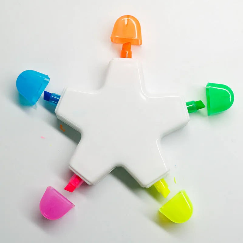 Pentagram highlighter with five multicolour shades, plastic shell and 10.8 cm diameter in OPP packing