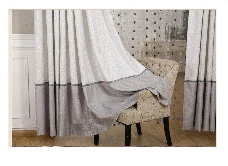 Simple blackout curtain panel shown hanging, with size options from 100cm to 400cm wide.