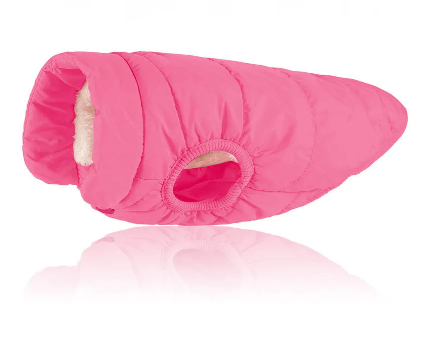 Waterproof polyester dog jacket in brown laying flat showing front view with zip closure