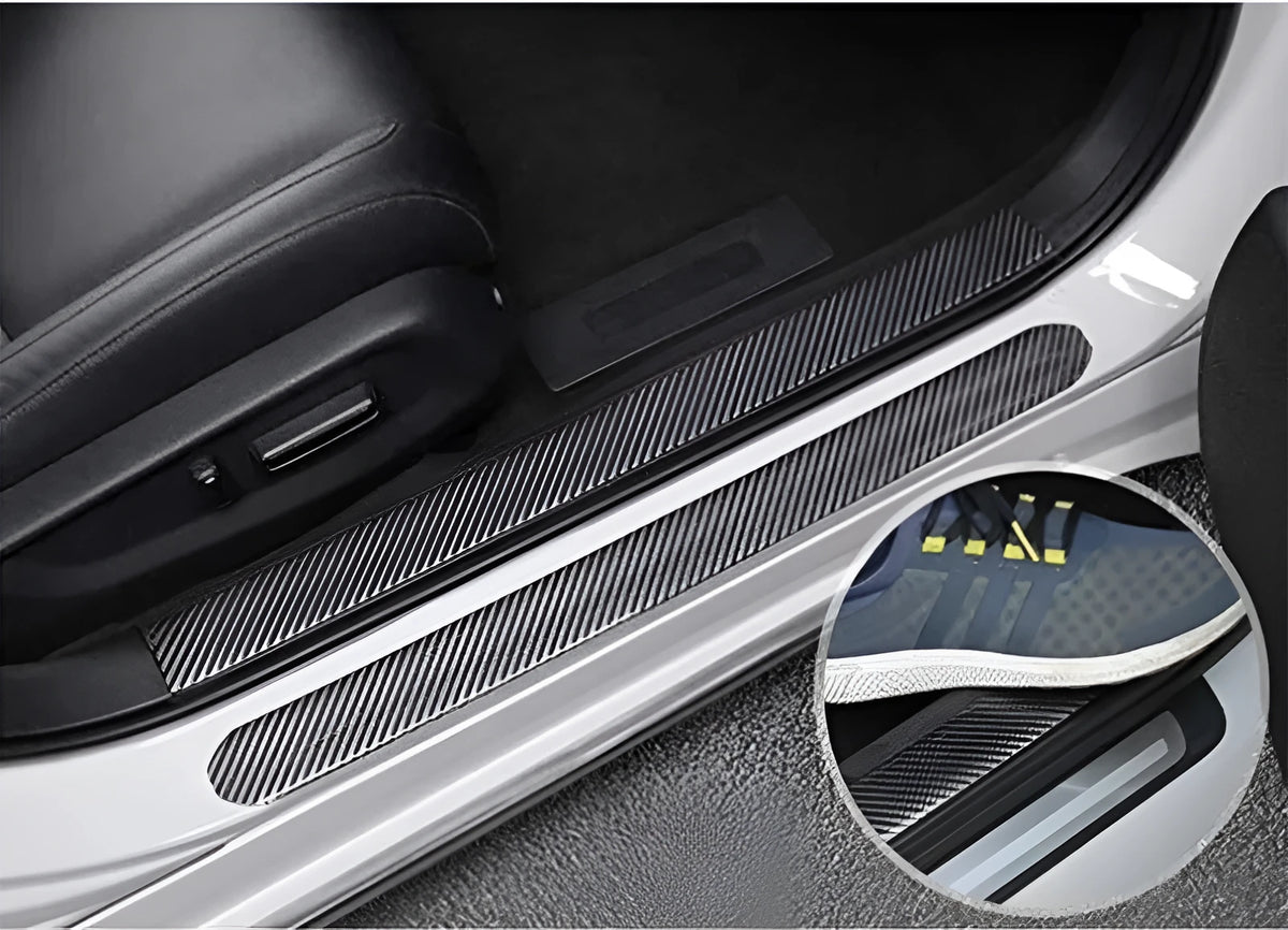 Universal carbon fibre pattern car door threshold and bumper protector strip, 1 metre length, 3.0 cm to 7.0 cm widths