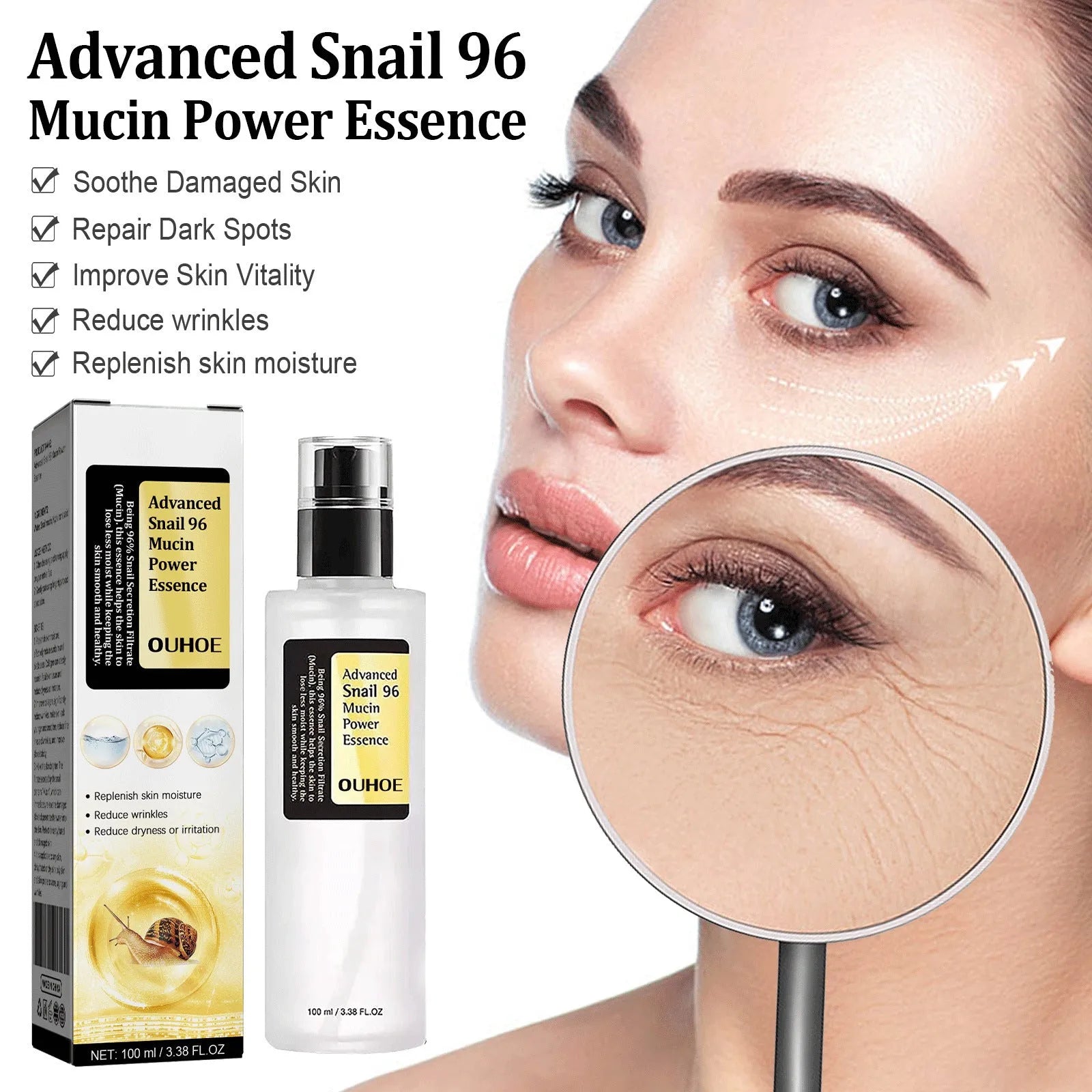 100ml snail serum collagen facial serum bottle with hydrating and firming benefits
