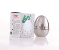 Stainless steel mechanical kitchen timer with egg shape measuring 7cm high