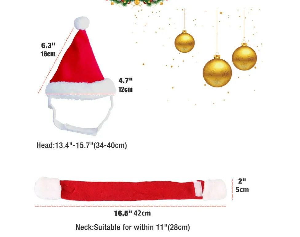 Red Christmas pet hat and scarf set in short plush, one size, for cats dogs and small pets