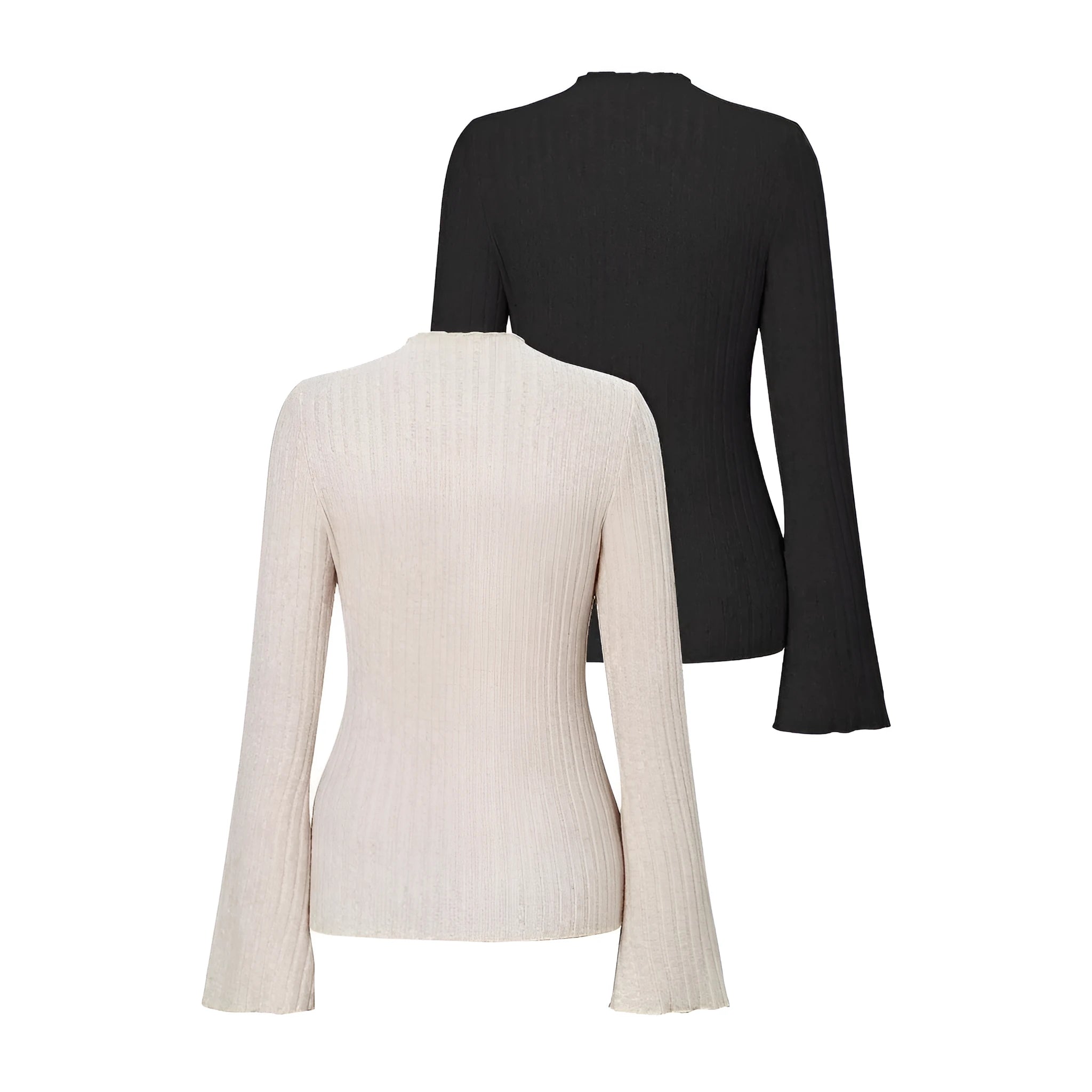 Men's black slim fit long sleeve top with sunken stripe pattern and lantern sleeves