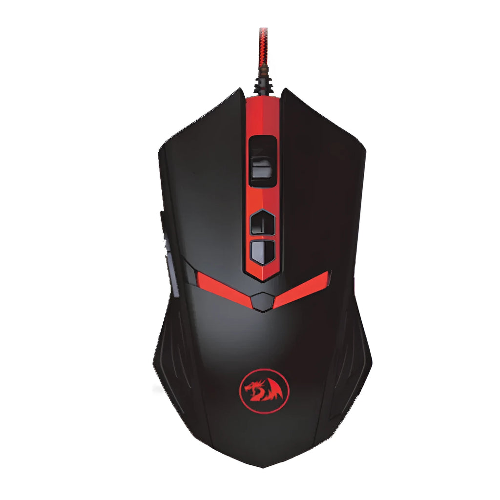 Black and red USB wired optical gaming mouse with ergonomic design and 6 programmable keys