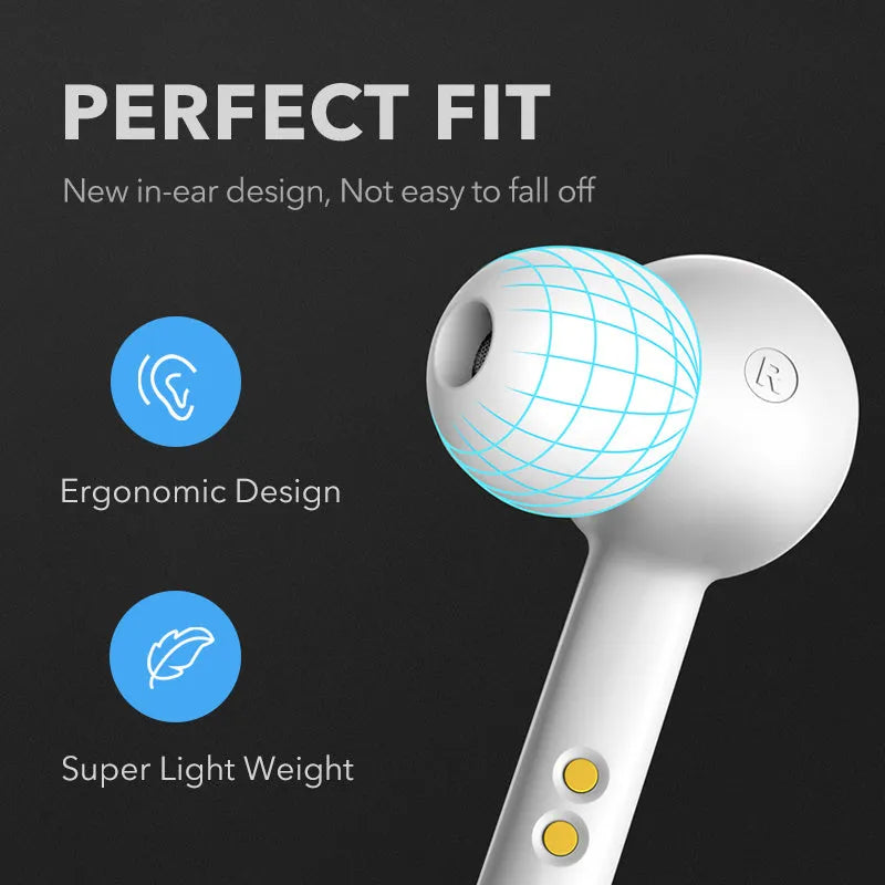 Black and white TWS true wireless earbuds with Bluetooth 5.0 and IPX5 waterproof rating