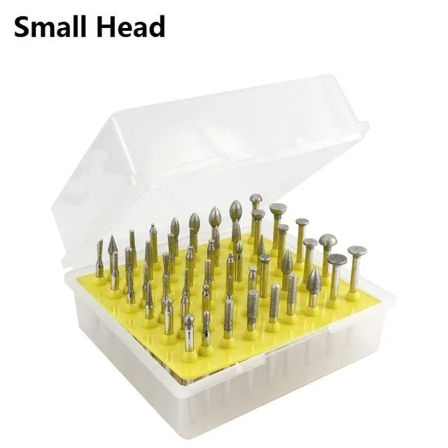 Alloy grinding head with elliptical cone shape and emery abrasive, showing 3mm shank diameter.
