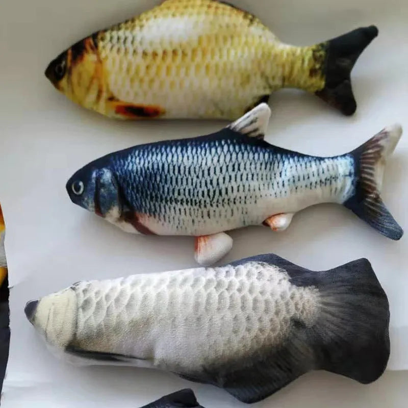 Electronic jumping fish cat toy with USB charging cable in multicolour 30cm design