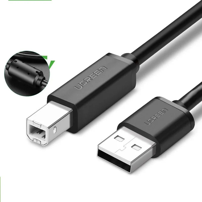Black USB square port printer cable with pure copper core and 480Mbps transfer rate, available in 1m to 5m lengths.