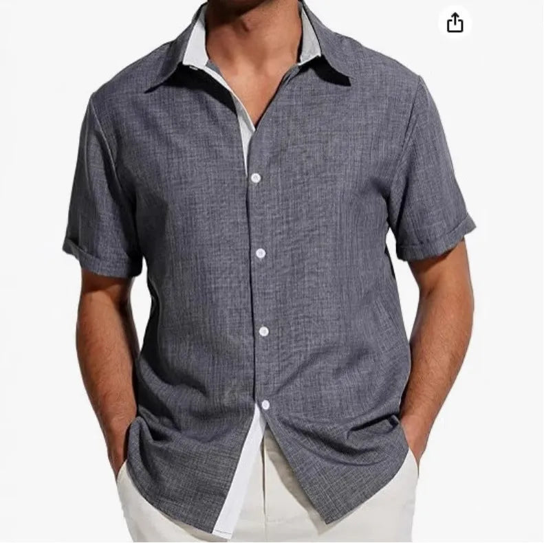 Men's short-sleeved floral print polyester shirt in regular fit cardigan style