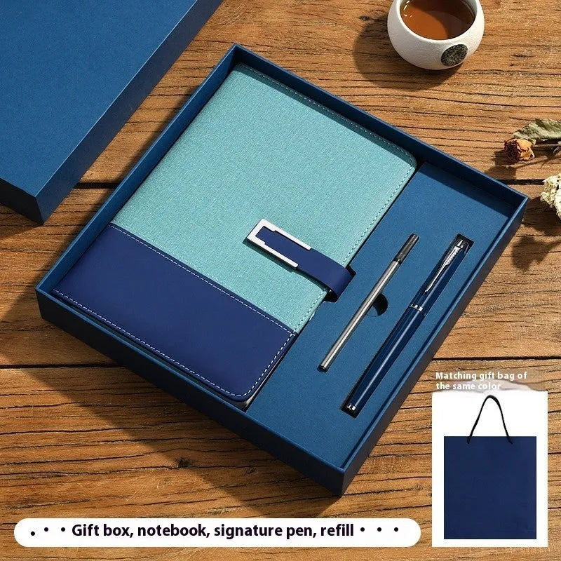 A5 soft PU leather notebook in brown, black, green, blue, or red, showing wood-free paper inside.