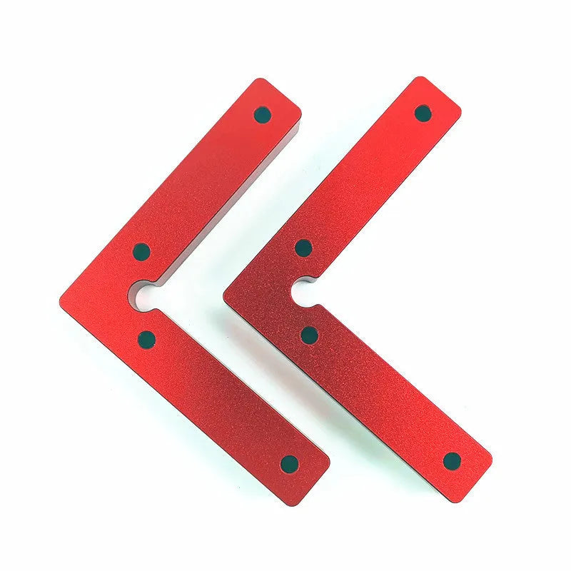 Aluminium right angle positioning block for woodworking jigsaw fixtures with scale markings