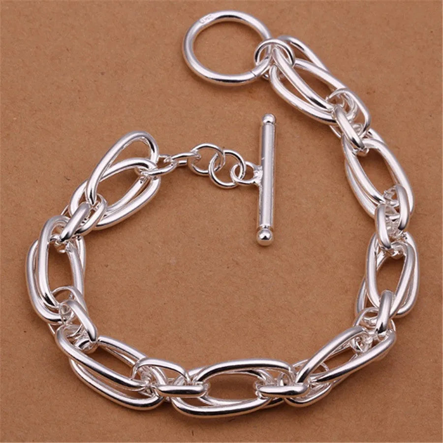 925 silver plated bracelet with copper core, 20cm length, 7mm width, silver colour, unisex design