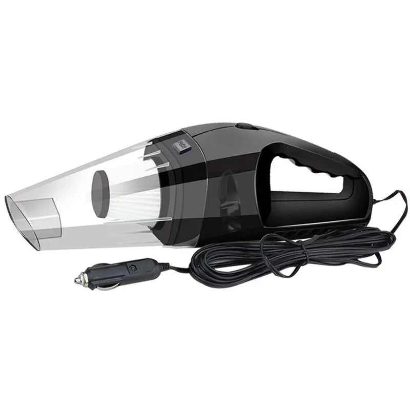 Orange handheld car vacuum cleaner with nozzle attached, showing compact design for vehicle use