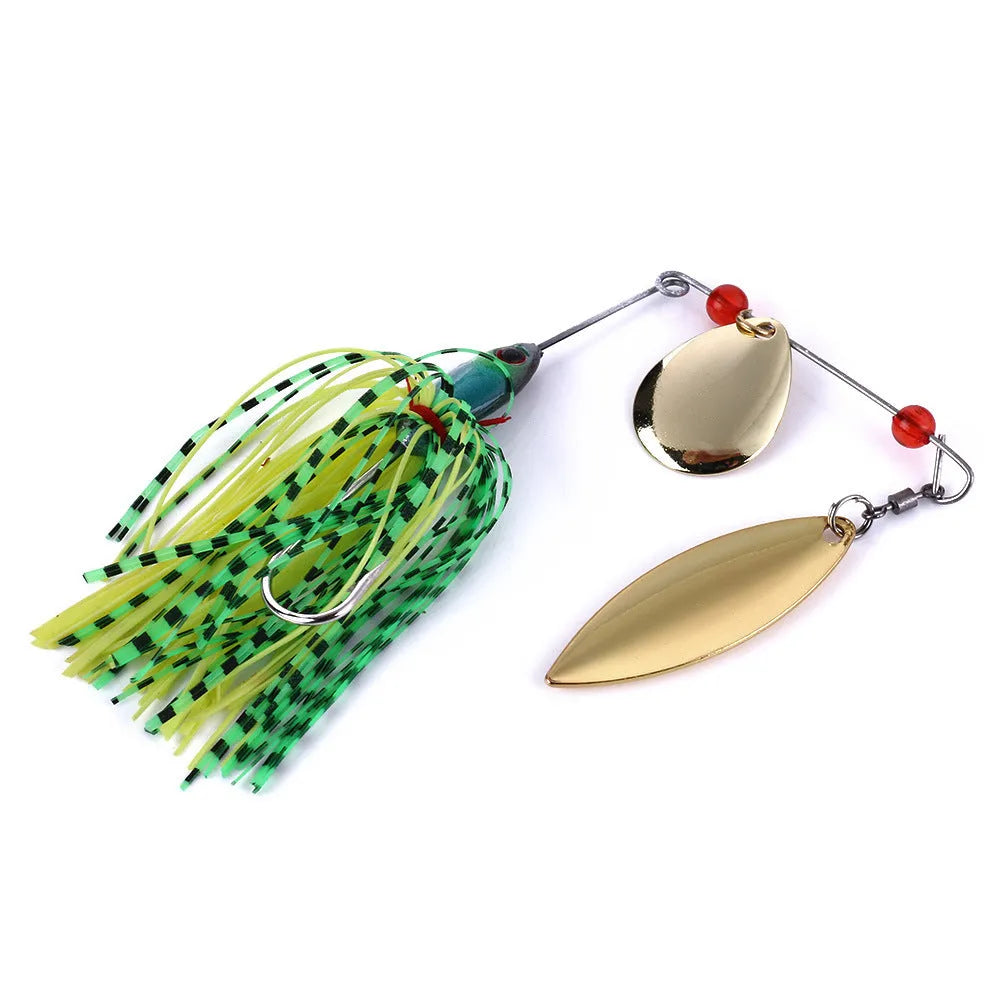 Rotating sequin beard metal fishing lure with 3D eyes and PS hard rubber paint, shown in one of four colour styles