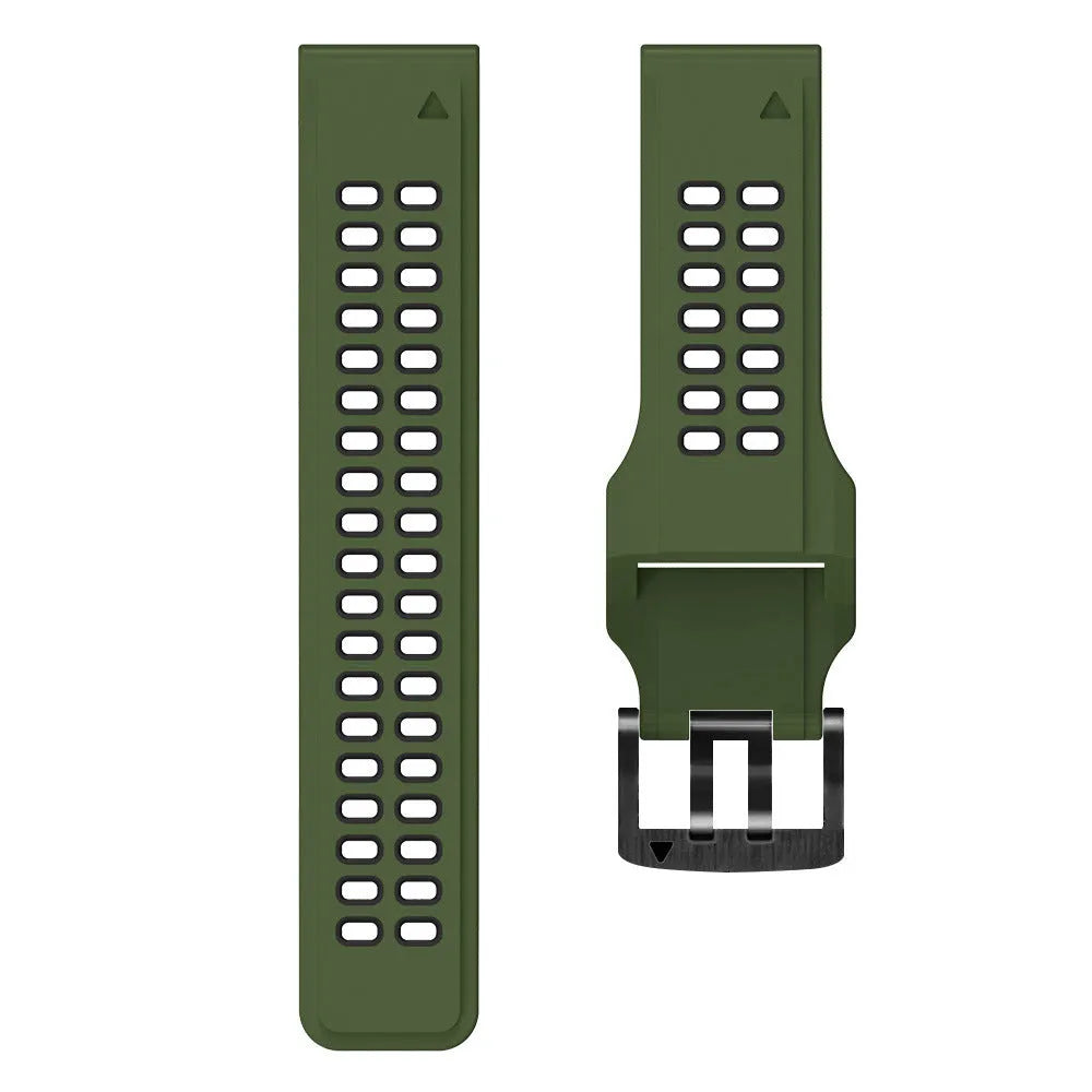 Two-tone silicone watch strap with quick release pins and pin buckle in multiple colour combinations